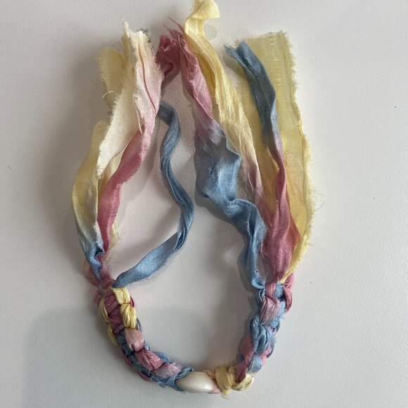Beachy, Boho, Silk Fabric Wrap Bracelet w/ Shell, Logan Tay, Castaway Lolli, New - Picture 5 of 7